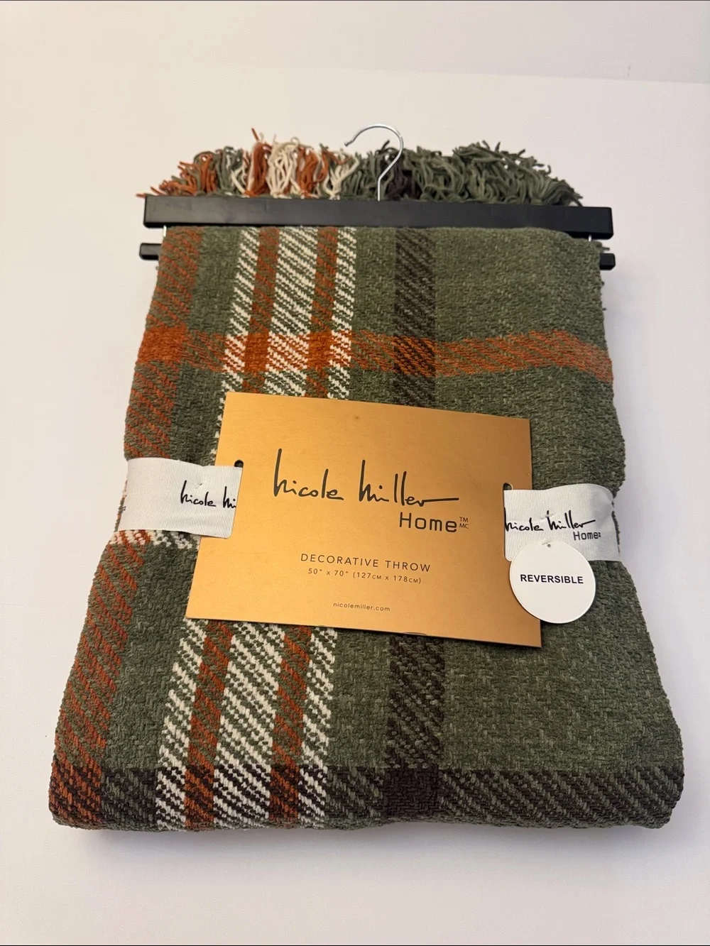 NICOLE MILLER Home Reversible Plaid Decorative Throw with Tassels - 50